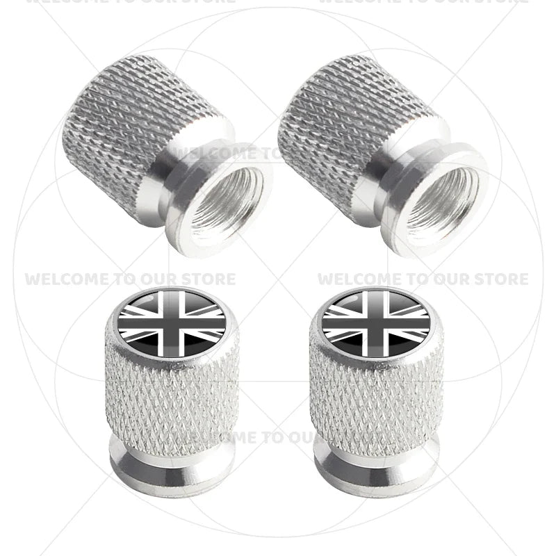Aluminum Tire Valve Caps Sweden Union Jack Flag 4 Pcs