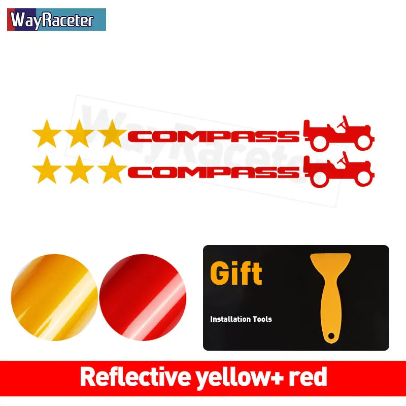 Jeep Compass Willy Edition Star Decal Kit – Reflective Vinyl | Hood, Trunk & Door Pillar (2 Pcs)