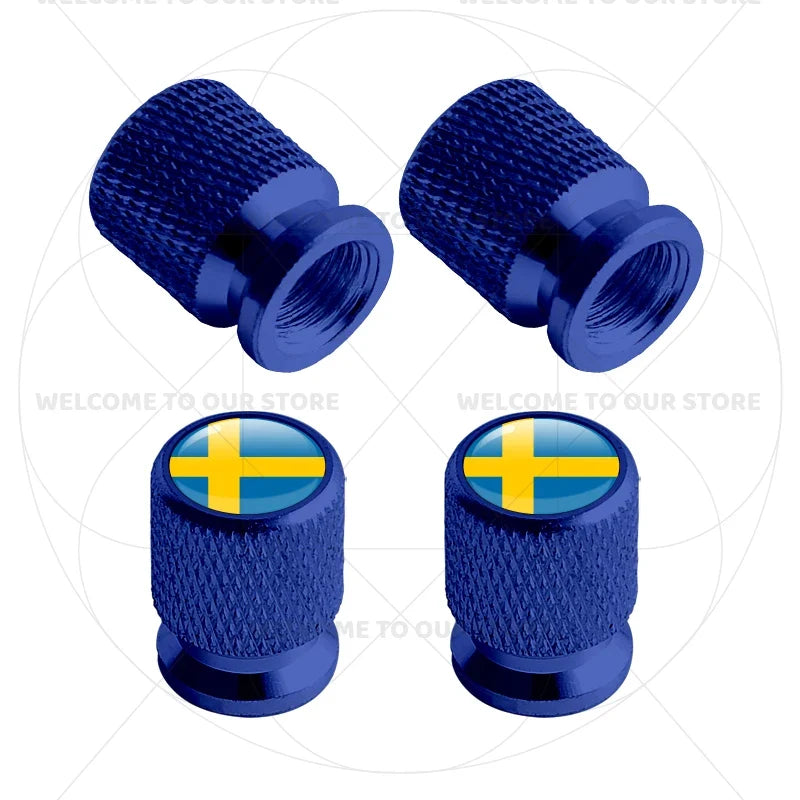 Aluminum Tire Valve Caps Sweden Union Jack Flag 4 Pcs