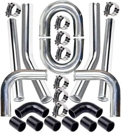 Universal 2.5" Aluminium Turbo Intercooler Piping Kit with Silicone Couplers, U-Pipe & Stainless Steel T-Bolt Clamps