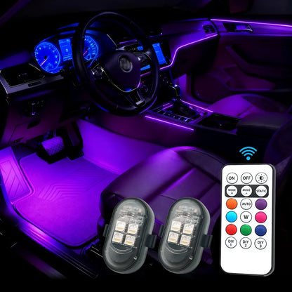 Upgrade RGB Car Atmosphere Lights, Larger Battery & Brighter, Type-C Charging Cable, Wireless Remote Multi-Mode for Car Motorcyc