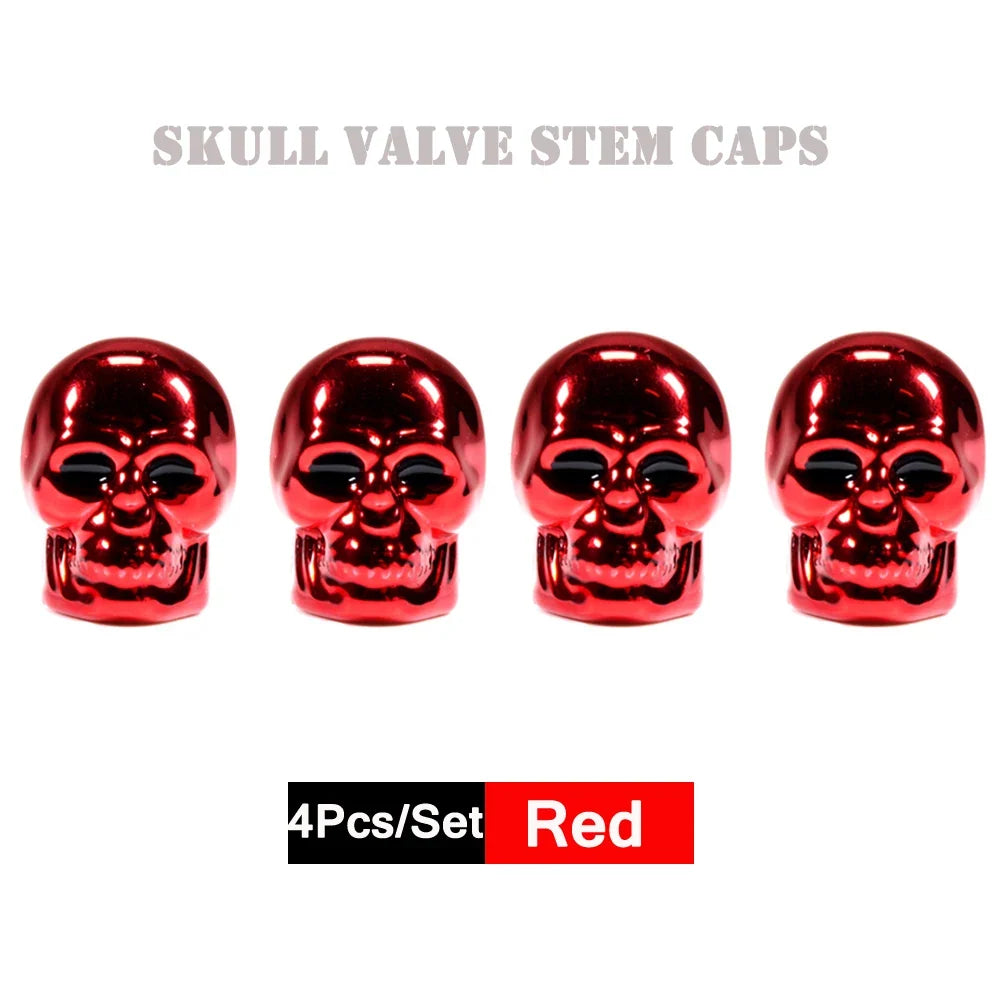 DSYCAR 4Pcs Skull Tire Valve Caps | Universal Dustproof Stem Caps