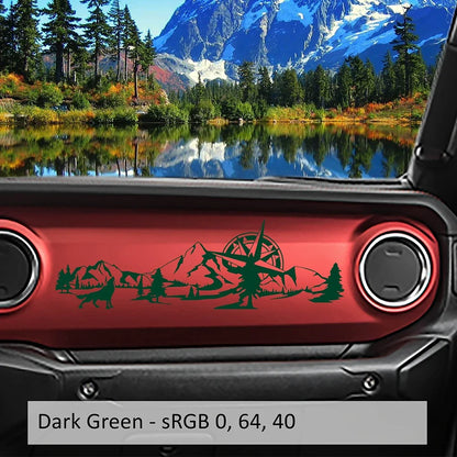 Jeep Wrangler JL & Gladiator JT Dashboard Decal – Wolf, Mountain & Compass Scene Vinyl Sticker (2018+)