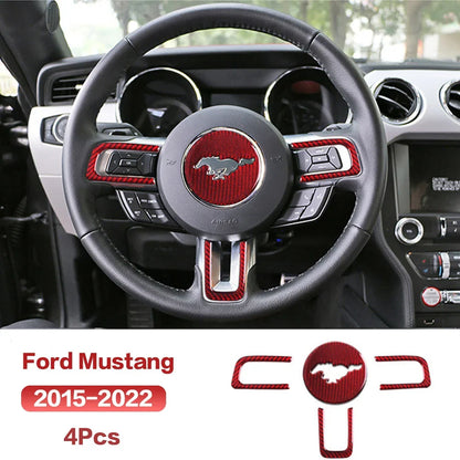 Carbon Fiber Steering Wheel Trim Sticker for Ford Mustang | 4-Piece Interior Set