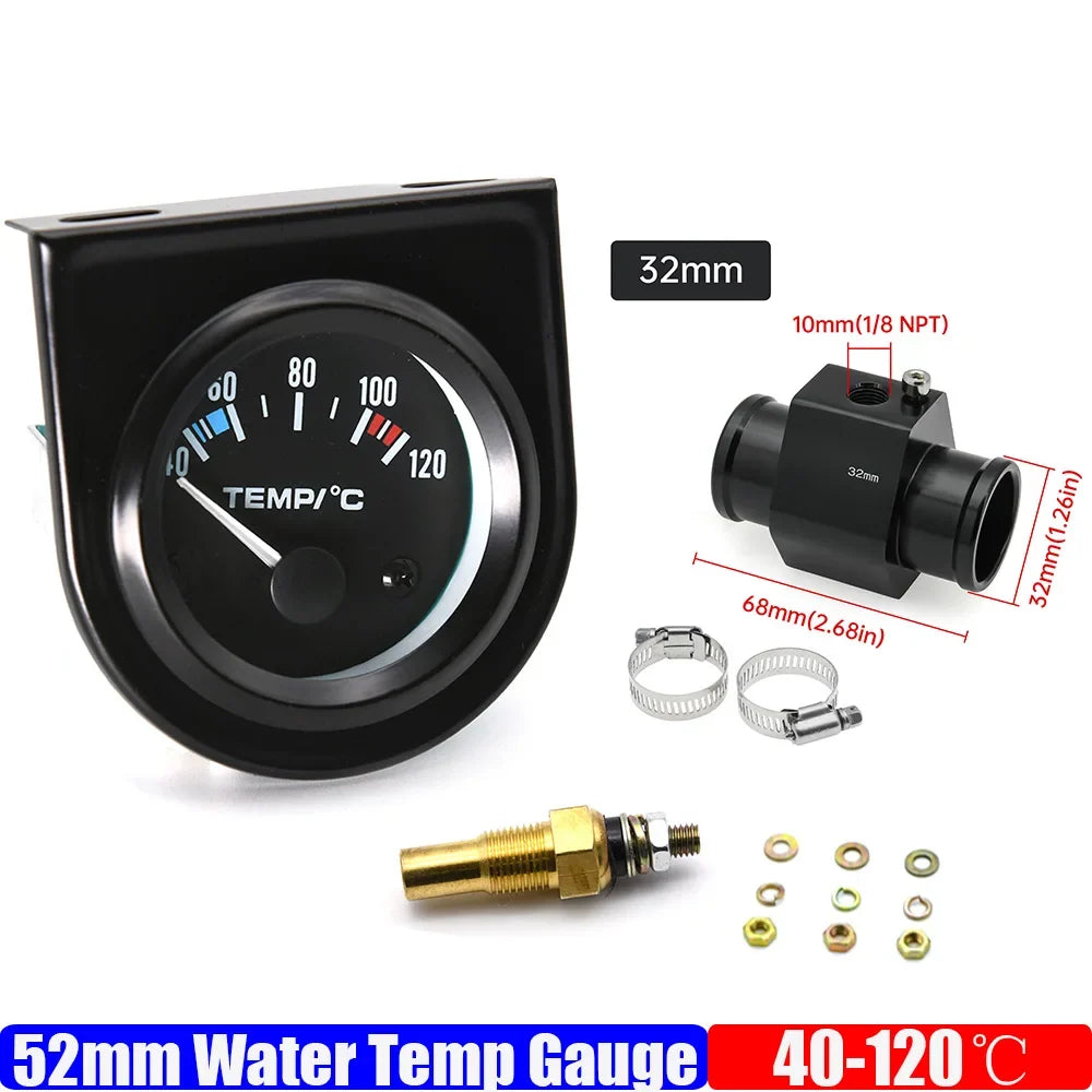 52mm Car Water Temperature Gauge | 12V Racing Temp Indicator with 1/8NPT Sensor