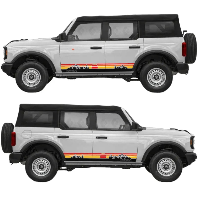 Retro Sunset Mountain Stripe Door Decal for Ford Bronco | Classic Side Vinyl Graphics