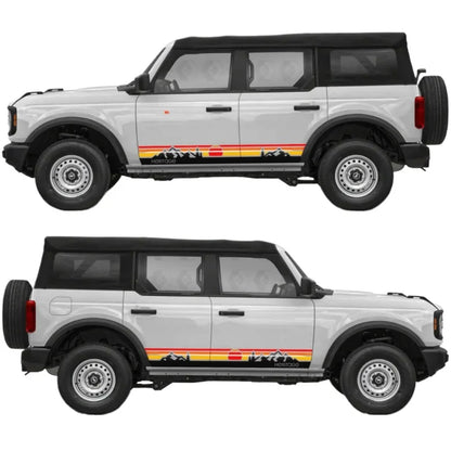 Retro Sunset Mountain Stripe Door Decal for Ford Bronco | Classic Side Vinyl Graphics