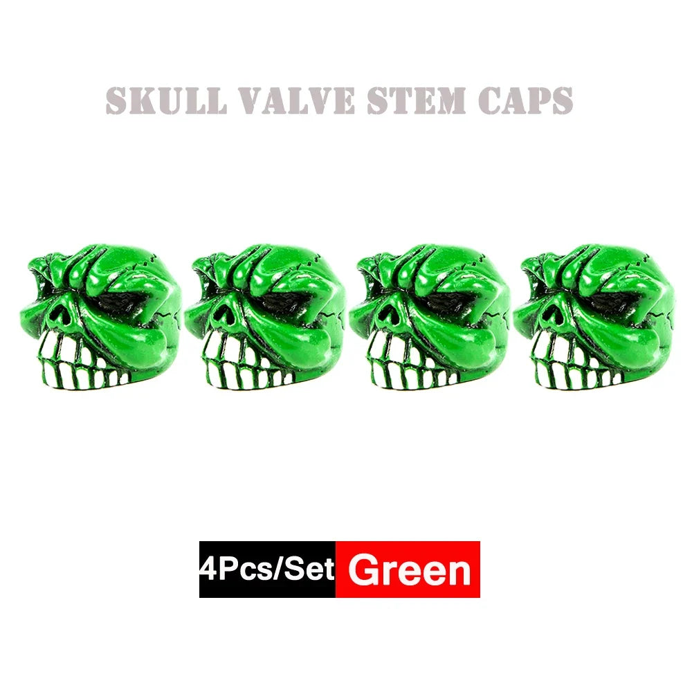 DSYCAR 4Pcs Skull Tire Valve Caps | Universal Dustproof Stem Caps