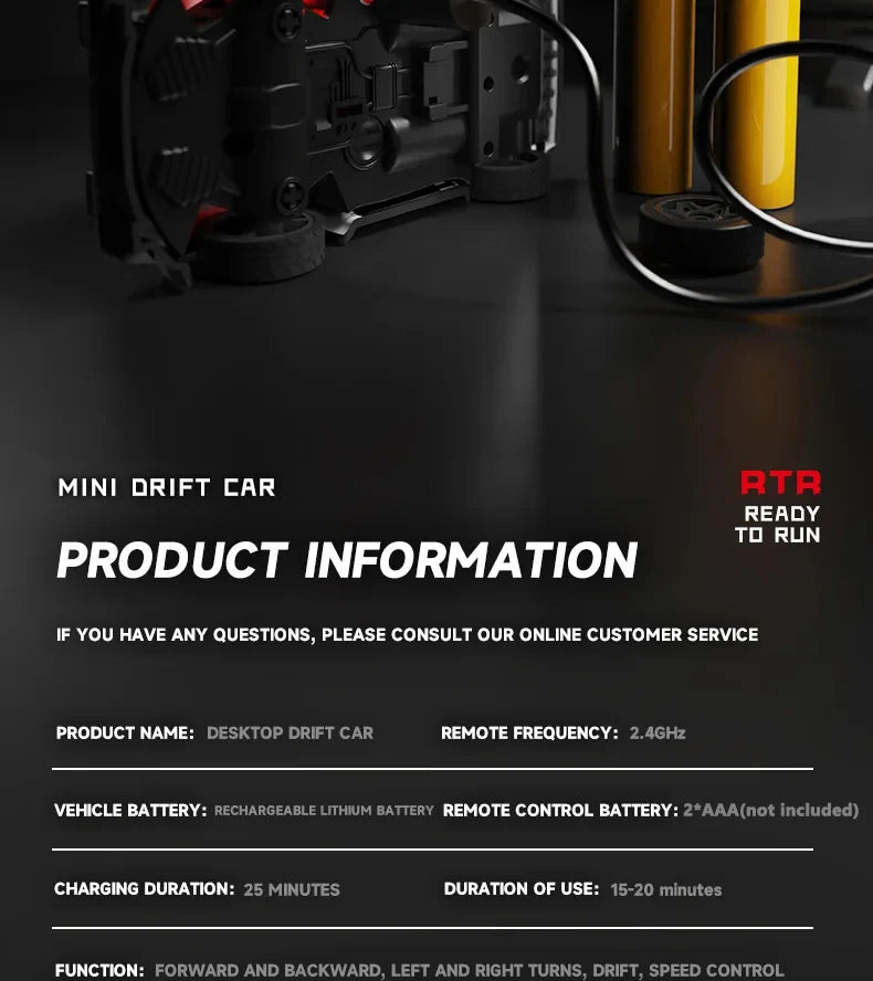 1:64 Mini RC Drift Car 2.4G Remote Control High-Speed Electric Racing Car – Ready-to-Go Desktop Toy with Lights (3.5 Channel)