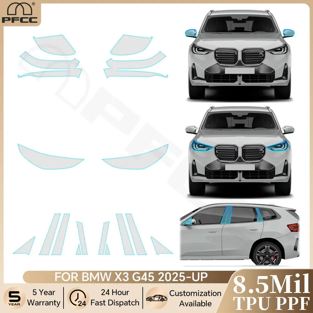 Precut PPF for BMW X3 G45 / M50 / M Sport (2025+) | TPU Headlight, Mirror & Pillar Protection