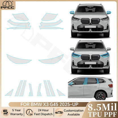Precut PPF for BMW X3 G45 / M50 / M Sport (2025+) | TPU Headlight, Mirror & Pillar Protection