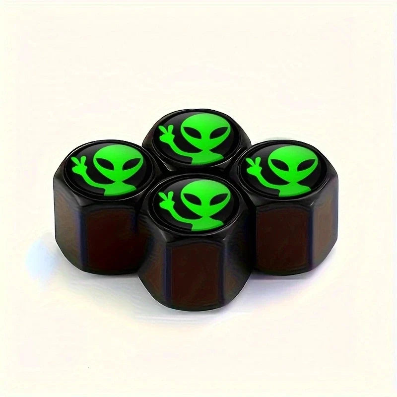 4pcs Alien Car Wheel Tire Valve Cap Stem Air Cover | Metal Tire Valve Caps for Car Truck Motorbike