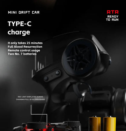 1:64 Mini RC Drift Car 2.4G Remote Control High-Speed Electric Racing Car – Ready-to-Go Desktop Toy with Lights (3.5 Channel)