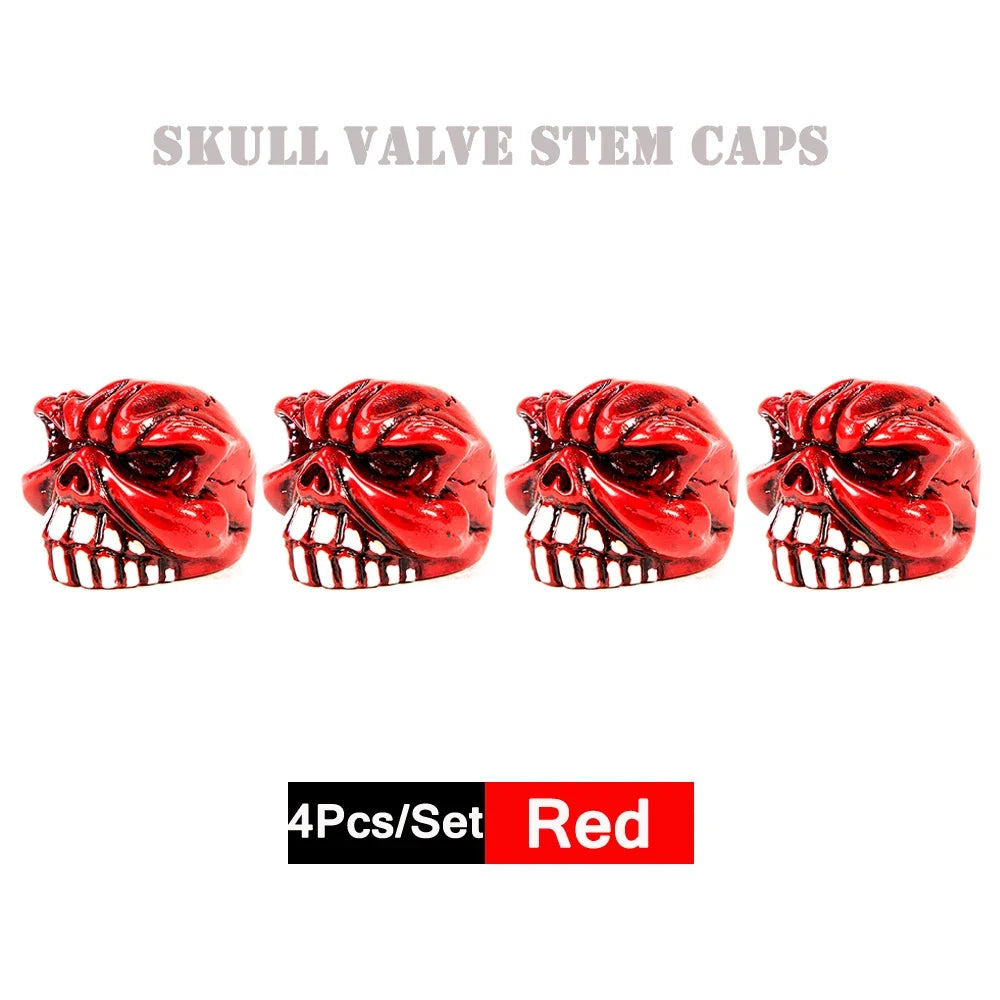 DSYCAR 4Pcs Skull Tire Valve Caps | Universal Dustproof Stem Caps