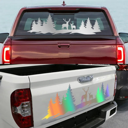 Hunting Deer & Trees Tailgate Decal | 4x4 Off-Road Vinyl Sticker for Pickup Trucks & SUVs