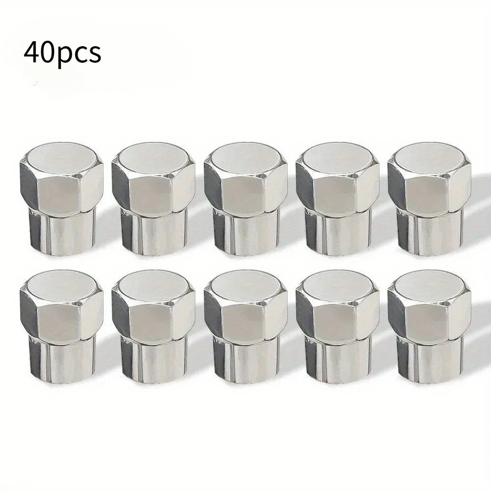 Chrome Tire Valve Caps with O-Ring, 40 Pcs