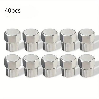 Chrome Tire Valve Caps with O-Ring, 40 Pcs