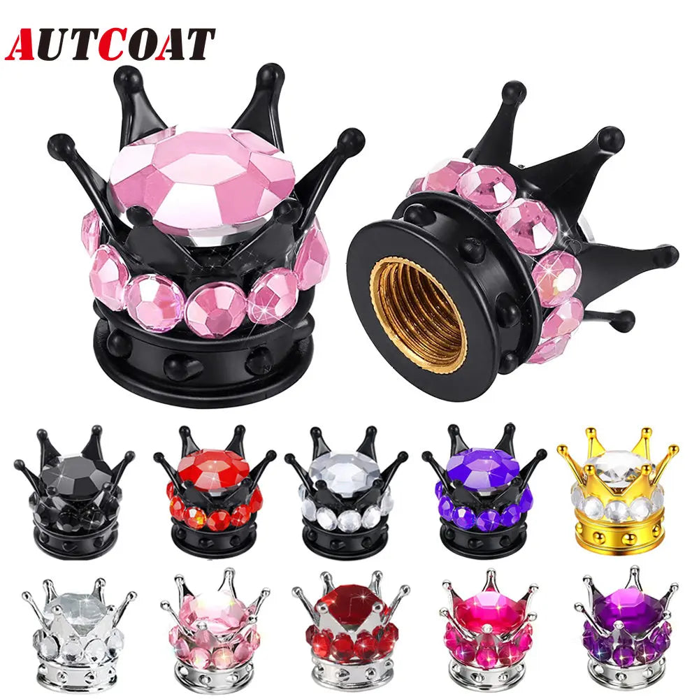 Rhinestone Chrome Crown Tire Valve Stem Caps for Cars, Bikes & Motorcycles
