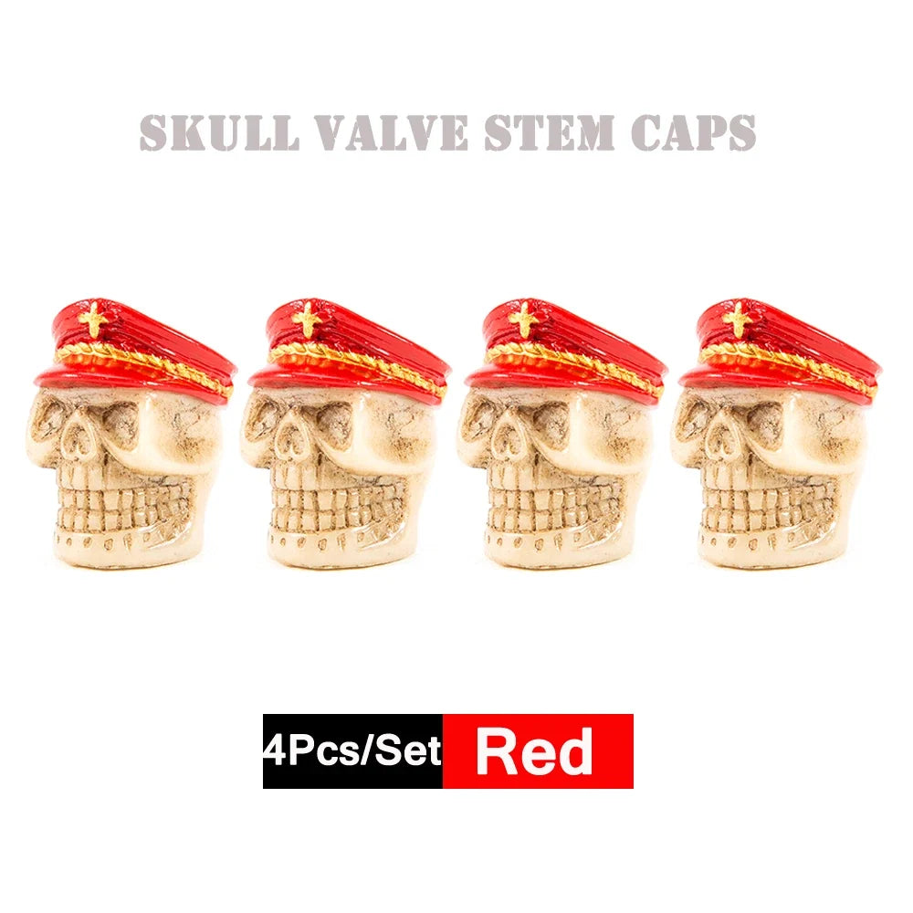 DSYCAR 4Pcs Skull Tire Valve Caps | Universal Dustproof Stem Caps