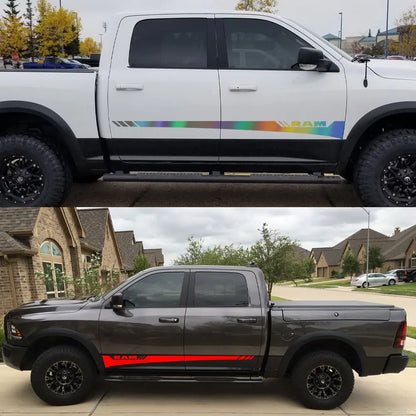 Dodge RAM Door Side Skirt Graphic Decal Kit (2 Pcs) – Custom Vinyl Sticker | 1500, 2500, Rebel, RTX | 12 Finishes