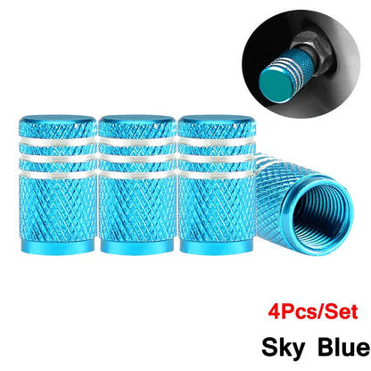 DSYCAR 4Pcs Silver Aluminum Knurling Tire Valve Stem Caps | US Schrader Compatible