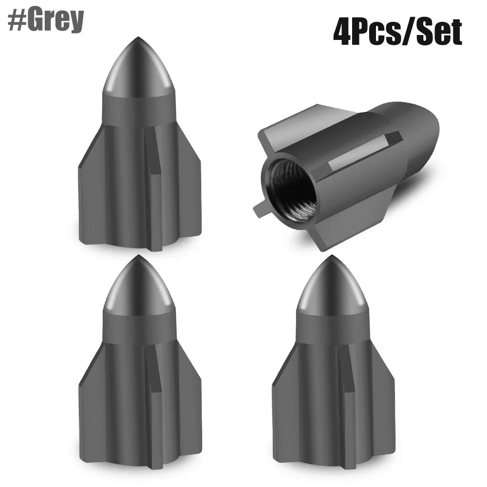 Aluminum Rocket Tire Valve Caps Set of 4 | Car and Motorcycle Alloy Valve Stem Covers