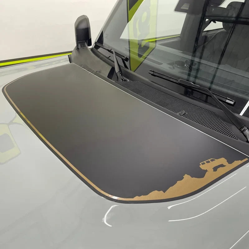 Retro Matte Topo Map & Compass Hood Decal | Off-Road Mountain Blackout Vinyl Wrap Sticker