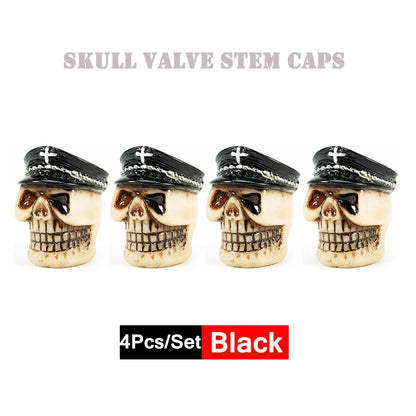 DSYCAR 4Pcs Skull Tire Valve Caps | Universal Dustproof Stem Caps