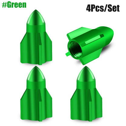 Aluminum Rocket Tire Valve Caps Set of 4 | Car and Motorcycle Alloy Valve Stem Covers