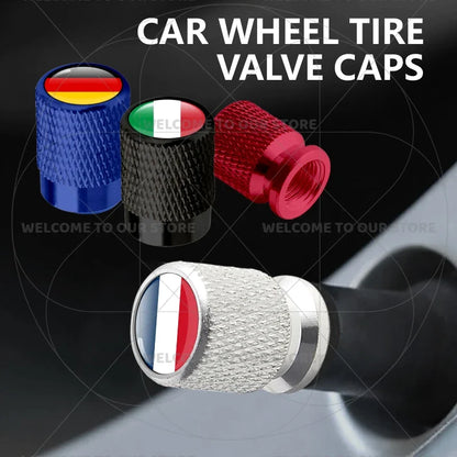 4Pcs Aluminum Tire Valve Caps with Germany France Italy Flag Emblems