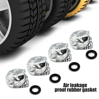 DSYCAR 4Pcs Skull Tire Valve Caps | Universal Dustproof Stem Caps