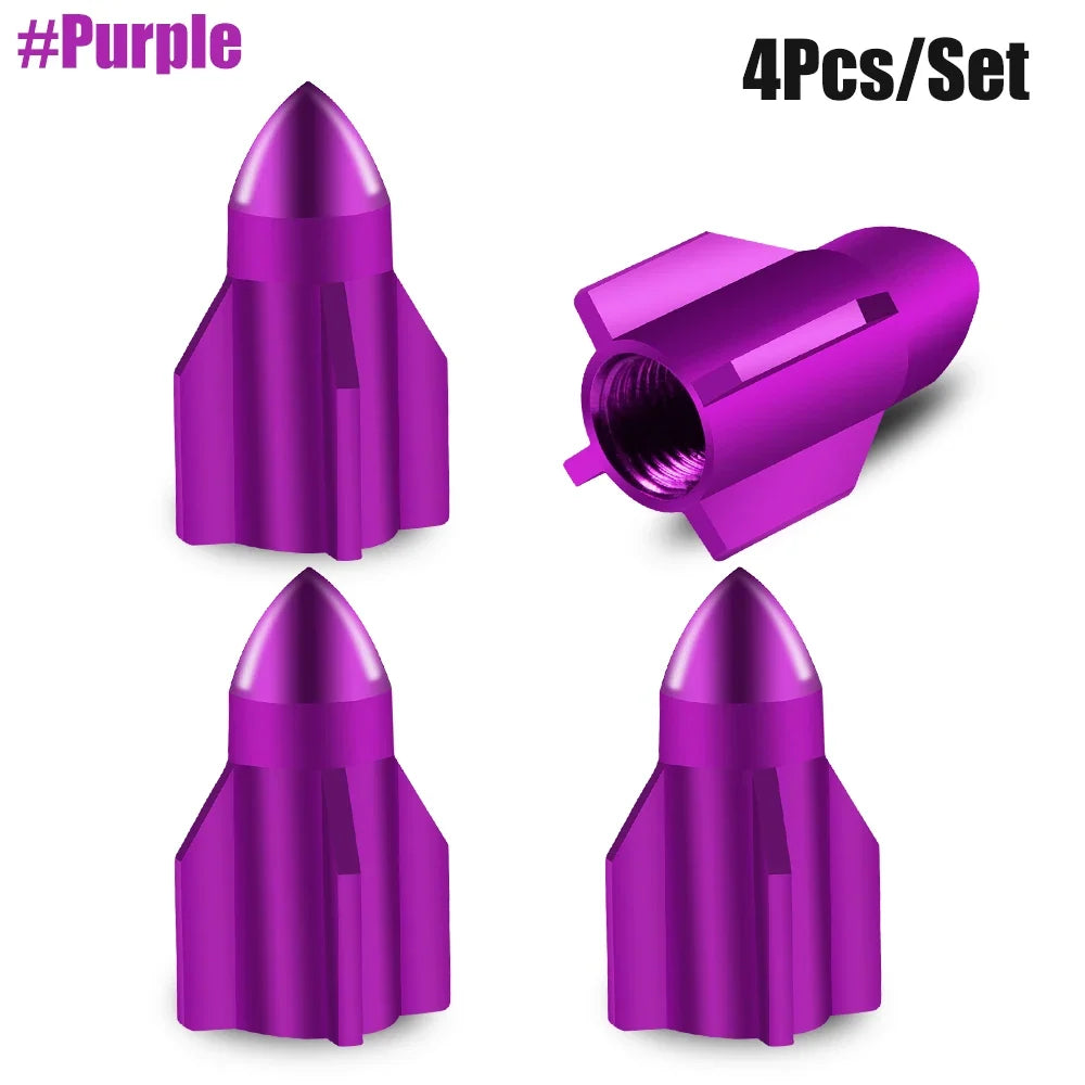 Aluminum Rocket Tire Valve Caps Set of 4 | Car and Motorcycle Alloy Valve Stem Covers