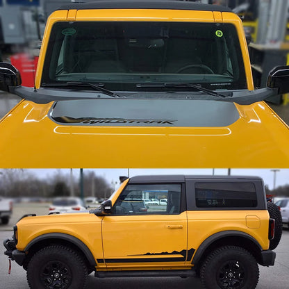 Matte Black Wildtrak Hood & Mountain Waistline Stripe Decal for Ford Bronco (2021–2023) | Off-Road Vinyl