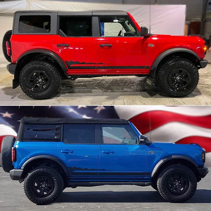 Matte Black Wildtrak Hood & Mountain Waistline Stripe Decal for Ford Bronco (2021–2023) | Off-Road Vinyl