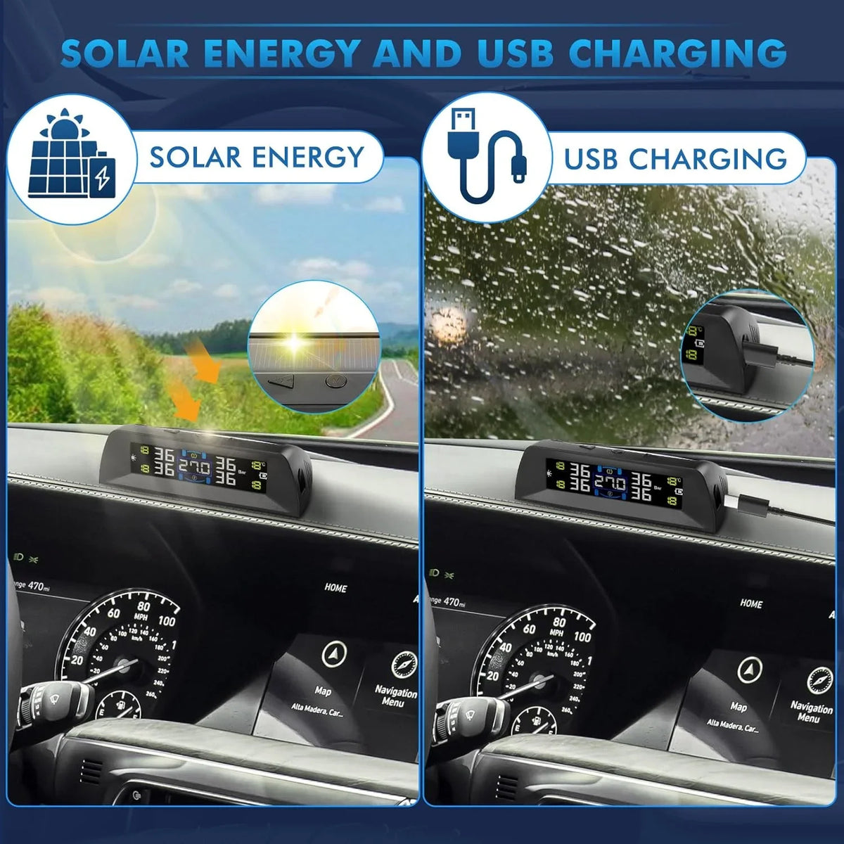 4/6 Sensors TPMS Tire Pressure Monitoring System | Solar Wireless Car Tire Pressure Monitor