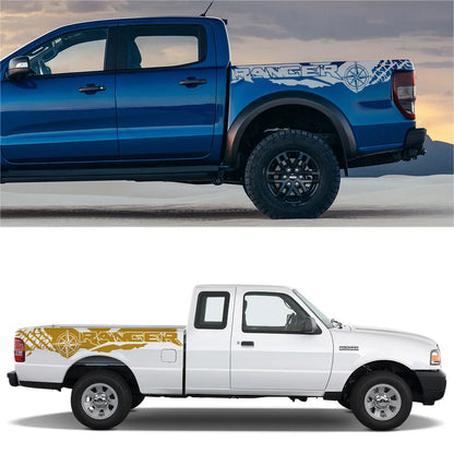 Tire Print & Compass Adventure Tail Decal for Ford Ranger Raptor Pickup | Off-Road Vinyl Graphics