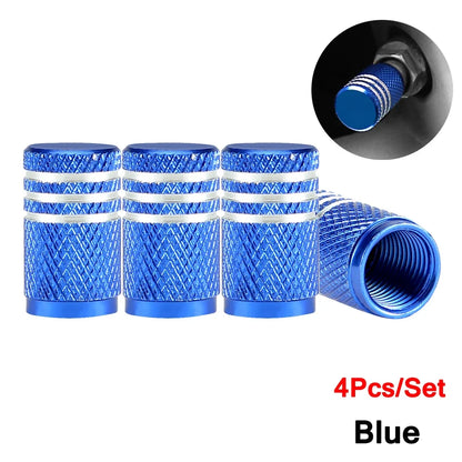 DSYCAR 4Pcs Silver Aluminum Knurling Tire Valve Stem Caps | US Schrader Compatible