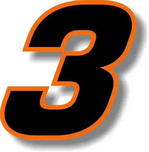 Custom Race Number Vinyl Sticker – Square Font, Black & Orange Border | 5 Sizes, Digits 0–9