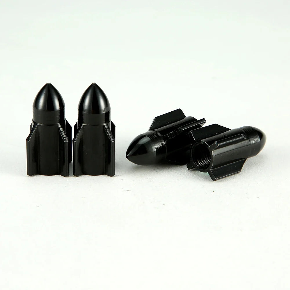 Aluminum Rocket Tire Valve Caps Set of 4 | Car and Motorcycle Alloy Valve Stem Covers