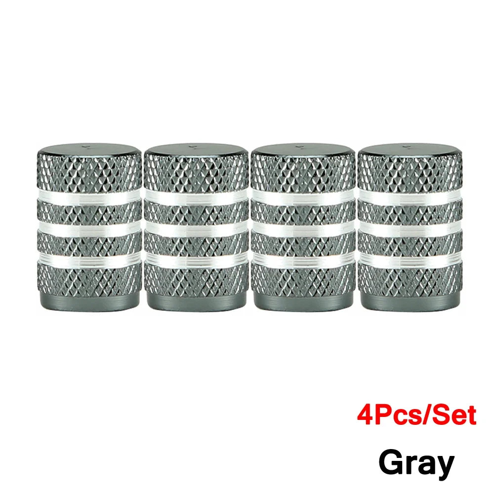 DSYCAR 4Pcs Silver Aluminum Knurling Tire Valve Stem Caps | US Schrader Compatible