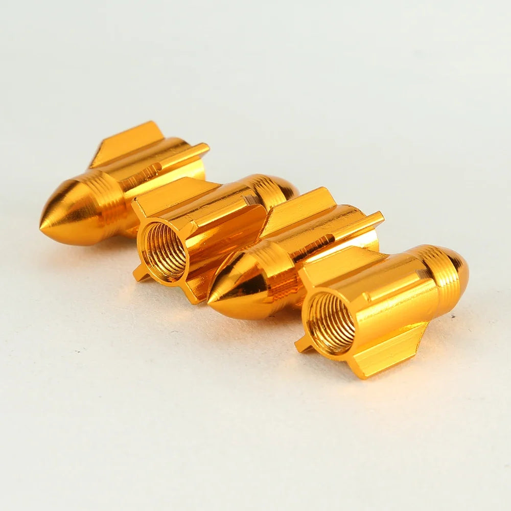 Aluminum Rocket Tire Valve Caps Set of 4 | Car and Motorcycle Alloy Valve Stem Covers