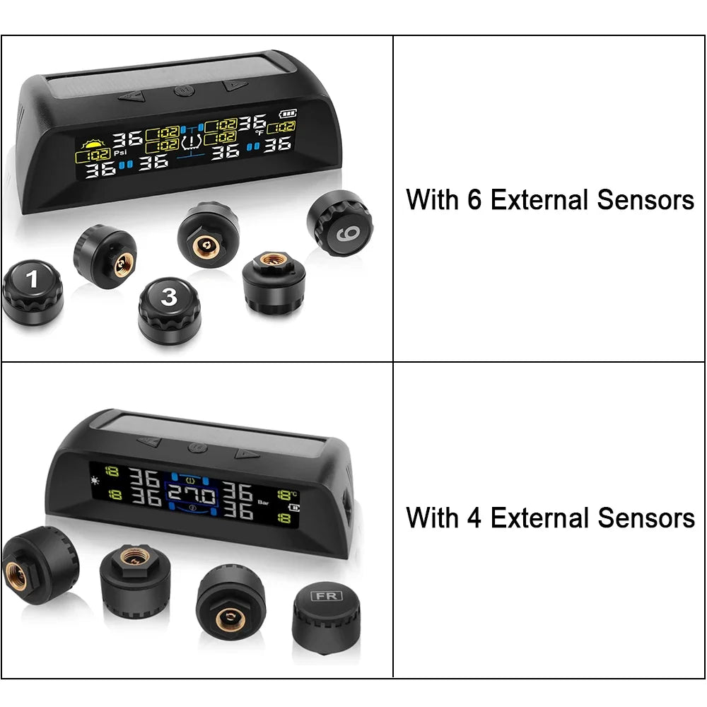 4/6 Sensors TPMS Tire Pressure Monitoring System | Solar Wireless Car Tire Pressure Monitor