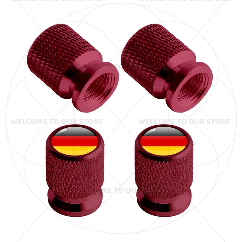 4Pcs Aluminum Tire Valve Caps with Germany France Italy Flag Emblems