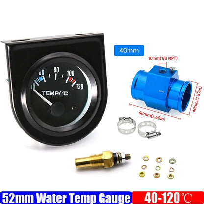 52mm Car Water Temperature Gauge | 12V Racing Temp Indicator with 1/8NPT Sensor