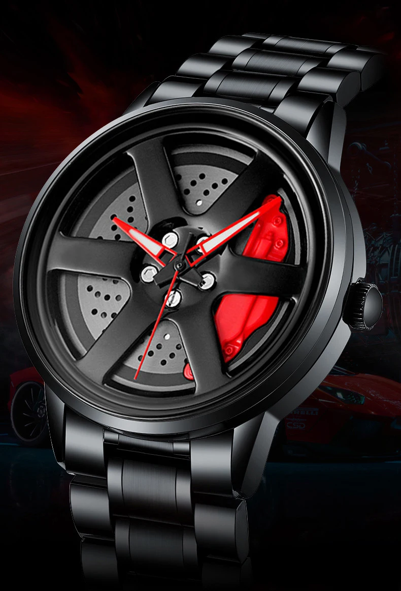 GEN PERFORMANCE Rotating Wheel Hub Quartz Watch – Leather or Stainless Steel Band – 3ATM Water Resistant