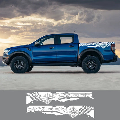 Tire Print & Compass Adventure Tail Decal for Ford Ranger Raptor Pickup | Off-Road Vinyl Graphics