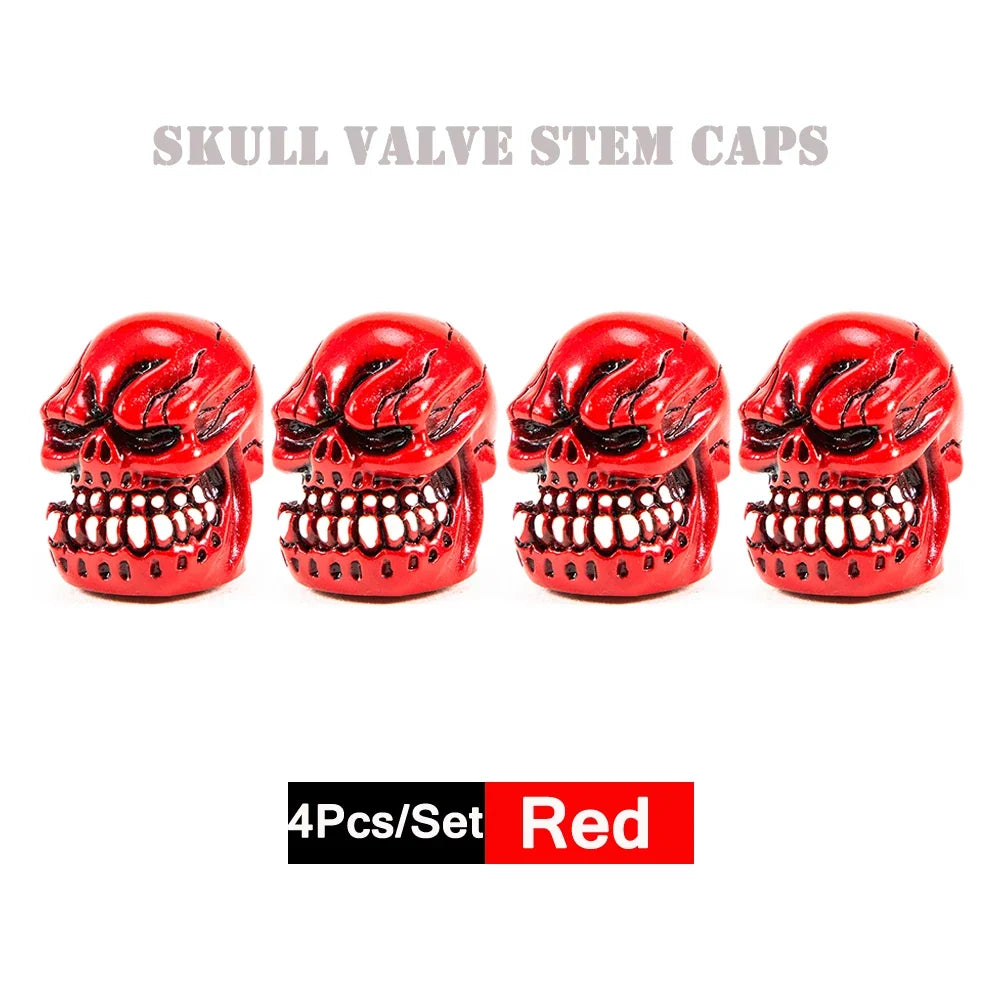 DSYCAR 4Pcs Skull Tire Valve Caps | Universal Dustproof Stem Caps