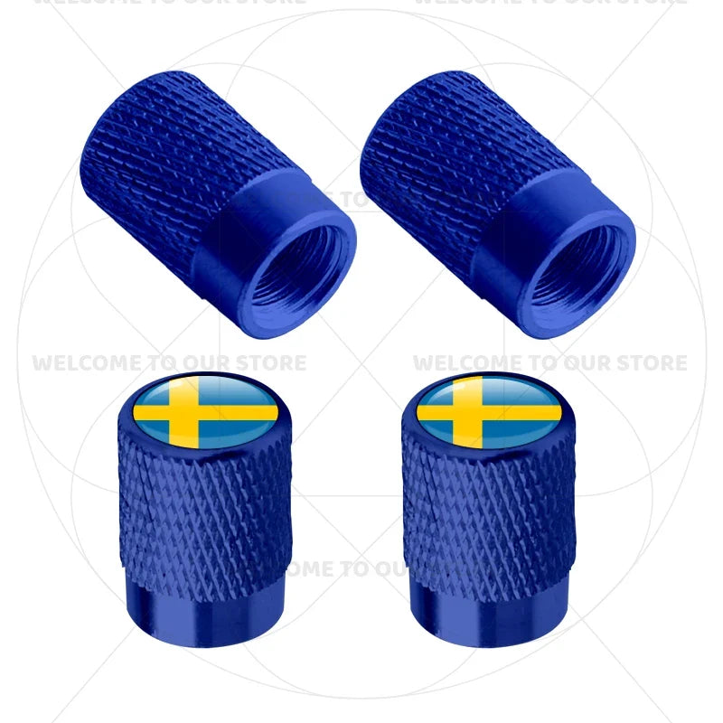 Aluminum Tire Valve Caps Sweden Union Jack Flag 4 Pcs