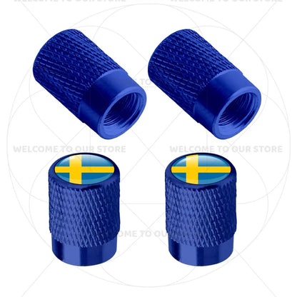 Aluminum Tire Valve Caps Sweden Union Jack Flag 4 Pcs