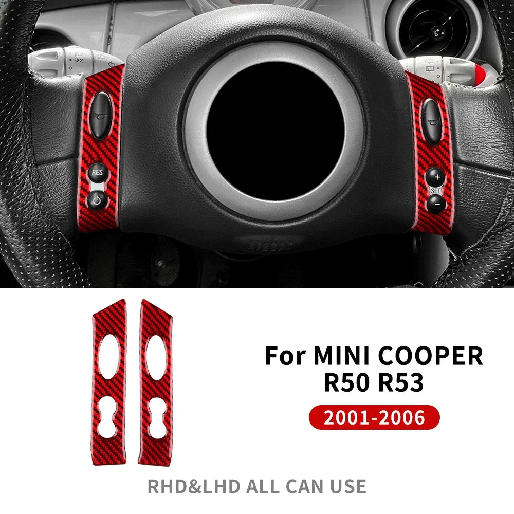 For Mini Cooper Hatch One R50 R53 2001-2006 Steering Wheel Button Sticker Strip Soft Carbon Fiber Car Interior Panel Cover Decal